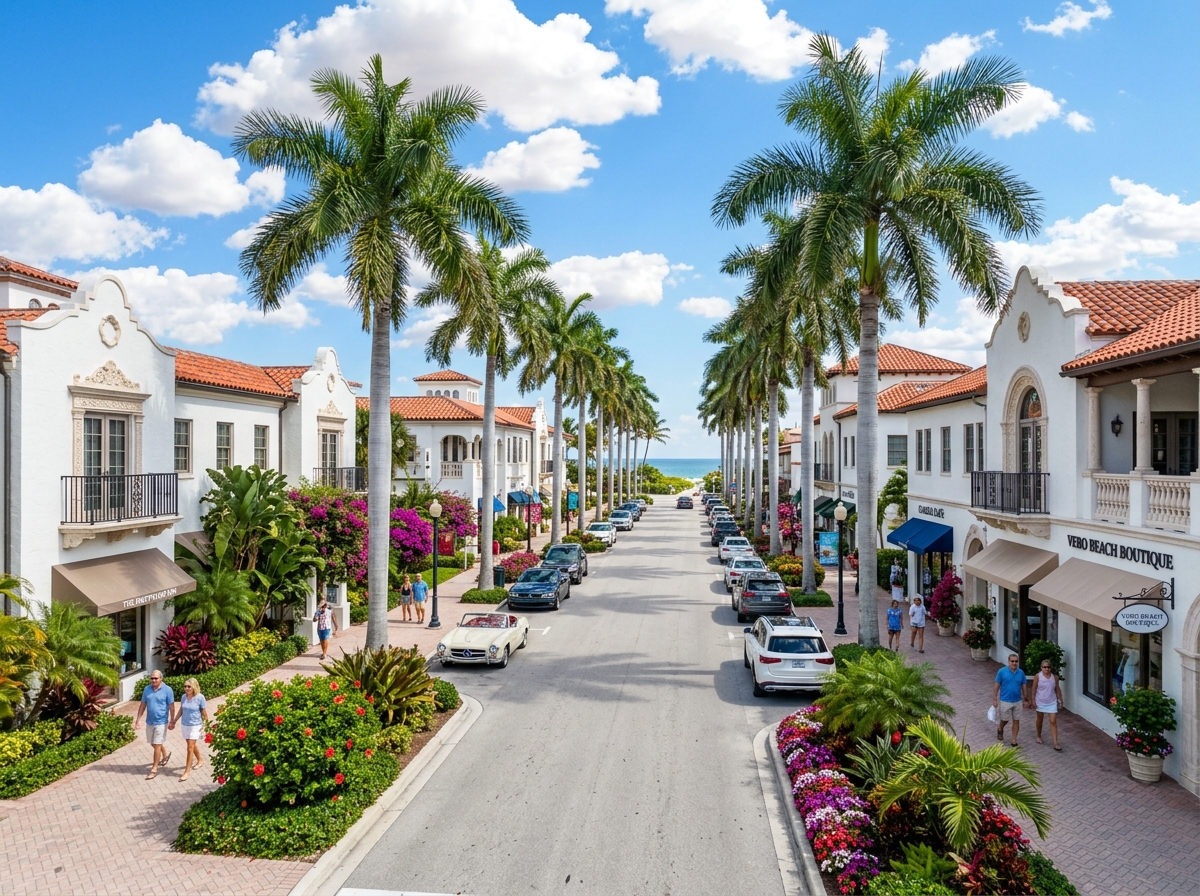 Vero Beach coastal street and palm trees